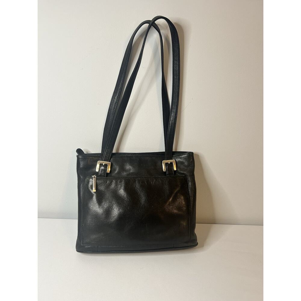 Mila Paoli Black Genuine Leather Shoulder Tote Bag Vintage Work Purse